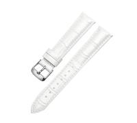 Belivceng White Genuine Leather Watch Band with Folding or Pin Buckle, for Women, 12mm to 20mm Sizes Bamboo Pattern Design,White L Silver B,16mm
