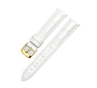 Belivceng White Genuine Leather Watch Band with Folding or Pin Buckle, for Women, 12mm to 20mm Sizes Bamboo Pattern Design,White L Gold B,10mm