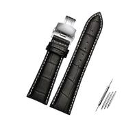 Belivceng Wide Genuine Alligator Grain Leather Watch Strap, Bamboo Pattern for Replacement Band, 23mm to 28mm Large Width,Black White Silver B,18mm