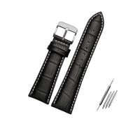 Belivceng Wide Genuine Alligator Grain Leather Watch Strap, Bamboo Pattern for Replacement Band, 23mm to 28mm Large Width,Black White Silver A,20mm