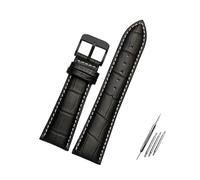 Belivceng Wide Genuine Alligator Grain Leather Watch Strap, Bamboo Pattern for Replacement Band, 23mm to 28mm Large Width,Black White Black A,24mm