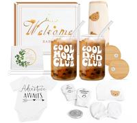 BELIVIUM Newborn Gifts Set Gender Neutral Baby Shower Gifts Gender Reveal Gifts for Parents to Be, New Mom Dad Gifts Mom Dad Coffee Glass & Baby Items, Mom to Be Gift Pregnancy Gifts for Expecting Mom