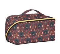 Belize Black Orchid William Morris Pattern Designed Travel Bag with dividers Essentials Capacity Travel Cosmetic Bag with Compartments & Handle