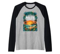 Belize Central America Tropical Sunset Beach & Mayan Temple Raglan Baseball Tee