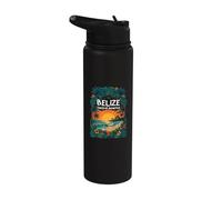 Belize Central America Tropical Sunset Beach & Mayan Temple Stainless Steel Insulated Water Bottle