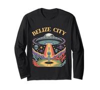 Belize City Alien UFO Abduction Retro Sci-Fi Art Long Sleeve T-Shirt