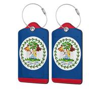 Belize Flag Print 1 Pack Leather Luggage Tag, with Privacy Name Address Labels & Durable Steel Loop,for Travel Bag