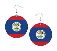 Belize Flag Round Leather Earrings White, Double-Side Printed Drop Dangle Jewelry for Women, for Festival Party Gift