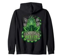 Belize Green Iguana Mascot Ancient Mayan Stone Glyphs Zip Hoodie
