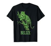 Belize Green Jaguar Climbing Tree in Detailed Tribal Style T-Shirt