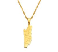 Belize Map Cities Pendant Necklaces for Women Gold Color Charm Belize's Maps Jewelry For Women Men(Gold Color,60cm)