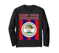Belize National Seal Red and Blue Vertical Flag Stripes Long Sleeve T-Shirt