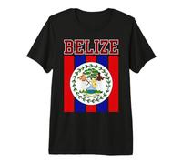 Belize National Seal Red and Blue Vertical Flag Stripes Premium T-Shirt