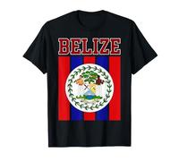 Belize National Seal Red and Blue Vertical Flag Stripes T-Shirt