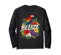 Belize Scarlet Macaw with Tropical Hibiscus and Orchids Art Long Sleeve T-Shirt