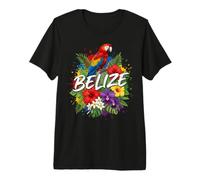 Belize Scarlet Macaw with Tropical Hibiscus and Orchids Art Premium T-Shirt