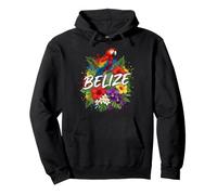 Belize Scarlet Macaw with Tropical Hibiscus and Orchids Art Pullover Hoodie