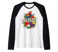 Belize Scarlet Macaw with Tropical Hibiscus and Orchids Art Raglan Baseball Tee