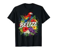 Belize Scarlet Macaw with Tropical Hibiscus and Orchids Art T-Shirt