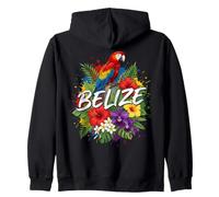 Belize Scarlet Macaw with Tropical Hibiscus and Orchids Art Zip Hoodie