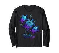 Belize Sea Turtles Vibrant Blue Purple Gradient Shell Long Sleeve T-Shirt