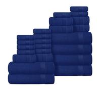 BELIZZI HOME 100% Cotton Towel Set, Contains 6 Soft Bath Towel, 6 Hand Towels, 12 Wash Cloths - Compact Absorbent Lightweight & Quickdry Towels for Bathroom - 24 Piece Bathroom Towel Set - Navy Blue