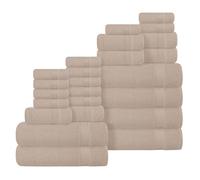 BELIZZI HOME 100% Cotton Towel Set, Contains 6 Soft Bath Towel, 6 Hand Towels, 12 Wash Cloths - Compact Absorbent Lightweight & Quickdry Towels for Bathroom - 24 Piece Bathroom Towel Set - Tan