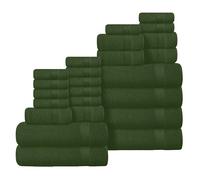 Belizzi Home 100% Cotton Towel Set, Contains 6 Soft Bath Towel, 6 Hand Towels, 12 Wash Cloths - Compact Absorbent Lightweight & Quickdry Towels for Bathroom - 24 Piece Bathroom Towel Set - Olive Green