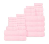 BELIZZI HOME 100% Cotton Towel Set, Contains 6 Soft Bath Towel, 6 Hand Towels, 12 Wash Cloths - Compact Absorbent Lightweight & Quickdry Towels for Bathroom - 24 Piece Bathroom Towel Set - Pink