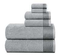 Belizzi Home 100% Cotton Ultra Soft 6 Pack Towel Set, Contains 2 Bath Towels 28x55 inchs, 2 Hand Towels 16x24 inchs & 2 Washcloths 12x12 inchs, Compact Lightweight & Highly Absorbant - Light Grey