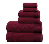 BELIZZI HOME 100% Cotton Ultra Soft 6 Pack Towel Set, Contains 2 Bath Towels 28x55 inchs, 2 Hand Towels 16x24 inchs & 2 Washcloths 12x12 inchs, Compact Lightweight & Highly Absorbant - Burgundy