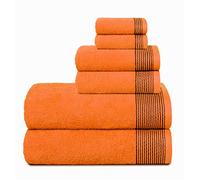 BELIZZI HOME 100% Cotton Ultra Soft 6 Pack Towel Set, Contains 2 Bath Towels 28x55 inchs, 2 Hand Towels 16x24 inchs & 2 Washcloths 12x12 inchs, Compact Lightweight & Highly Absorbant - Orange
