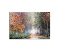 BELJE Autumn Misty Forest Poster Beach Landscape Canvas Wall Blue Waves Seagulls Seashells Scandinavian Style Bathroom Living Room12x18inch(30x45cm) Unframe-style