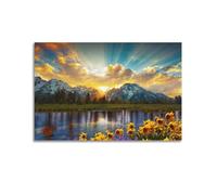 BELJE Sunflower Landscape Poster Beach Landscape Canvas Wall Blue Waves Seagulls Seashells Scandinavian Style Bathroom Living Room12x18inch(30x45cm) Unframe-style
