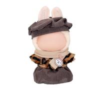 Beljeley 17cm Doll Clothes Set, Compatible with Labubu, Floral Dress with Lace Trim, Headband & Bear Charm Accessory (NO Doll) (Leopard Print)