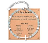 Beljeley Christian Friendship Cross Bracelet for Women, Beaded Link Chain - Perfect Inspirational Gift for Daughter, Niece, Sister, and Friend, One Size, Stainless Steel, no gemstone