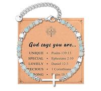 Beljeley Christian Friendship Cross Bracelet for Women, Beaded Link Chain - Perfect Inspirational Gift for Daughter, Niece, Sister, and Friend, One Size, Stainless Steel, no gemstone