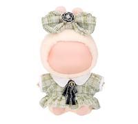 Beljeley Doll Clothes, Compatible with Labubu, Elegant Tweed Pattern Dress Set, Bow Headpiece, Collar, and Accessories, Matching Outfit (NO Doll) (Green)