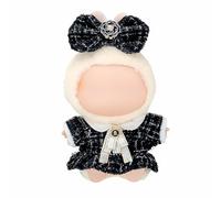 Beljeley Doll Clothes, Compatible with Labubu, Elegant Tweed Pattern Dress Set, Bow Headpiece, Collar, and Accessories, Matching Outfit (NO Doll) (Black)