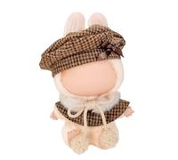Beljeley Doll Clothes, Compatible with Labubu, Elegant Tweed Pattern Dress Set, Bow Headpiece, Collar, and Accessories, Matching Outfit (NO Doll) (Brown)