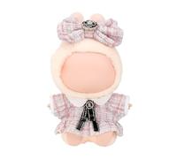 Beljeley Doll Clothes, Compatible with Labubu, Elegant Tweed Pattern Dress Set, Bow Headpiece, Collar, and Accessories, Matching Outfit (NO Doll) (Pink)