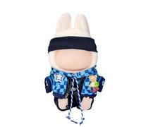 Beljeley Doll Clothes Set, Compatible with Labubu, Checkered Outfit for 17cm,Includes Matching Headbands, Hats and Accessories (NO Doll) (Navy Blue)