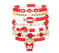 Beljeley Game Day Bracelets for Women Stackable Stretch Heishi Clay Beaded Bracelets Preppy Friendship Jewelry Football Accessories, normal, Polymer Clay, no gemstone