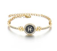 Beljeley Zodiac Charm Cuff Bracelet for Women Men, Adjustable Zircon Bracelet Zodiac Sign Bracelet Birthday Gift, normal, Metal, crystal