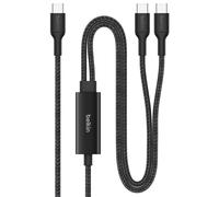Belkin BoostCharge Pro 2-in-1 USB C to USB C Charger Cable 140W, Braided Dual Charging Cable - Fast-Charging Combo Cord with Smart Power Sharing for MacBook, iPhone, iPad, Samsung, Pixel, etc - Black
