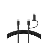 Belkin 2-in-1 Charging Cable with USB-C & Lightning Connector - Braided Fast-Charging Cable, USB-C to USB-C & Lightning Charger Cord, Multi-Charging Combo for Apple iPhone, iPad, Samsung, More - Black