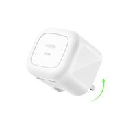 Belkin 2-Port USB-C Plug 50W, Dual-Port GaN Charger with 2x USB C Ports, Fast Charging for MacBook, iPhone 16, iPad Pro, Chromebook, Galaxy S25 Ultra, Pixel 9, etc. - Travel Essentials - White