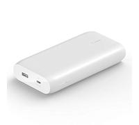 Belkin 20000mAh power bank fast charging, USB-C Power Delivery portable charger with 30W USB-C and 12W USB-A ports, 20K travel battery pack for MacBook, iPad, iPhone, Galaxy, Pixel and more - White