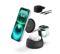 Belkin 3 in 1 Wireless Charger, Qi2-Certified Magnetic Charger with 25W | Qi2 Certified, MagSafe Compatible Magnetic Charging Station, Cooling Fan, with Cable and 45W Power Supply, 3 Devices Charging