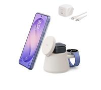 Belkin 3-in-1 Wireless Charging Station for Samsung, Android - Qi2.2 25W Magnetic Charger for Galaxy S26, Pixel 10, iPhone 17, USB C Port for Galaxy, Pixel, & Apple Watch (Watch Charger Not Included)